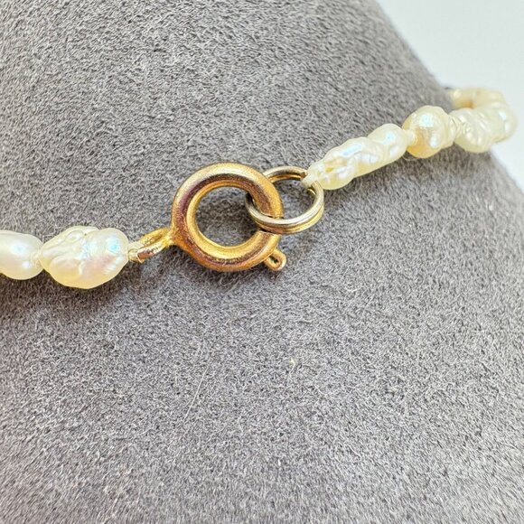 Biwa Pearl Cabochon Black Onyx Beaded Bracelet Spring Ring Clasp 7.25" Length - Picture 7 of 11